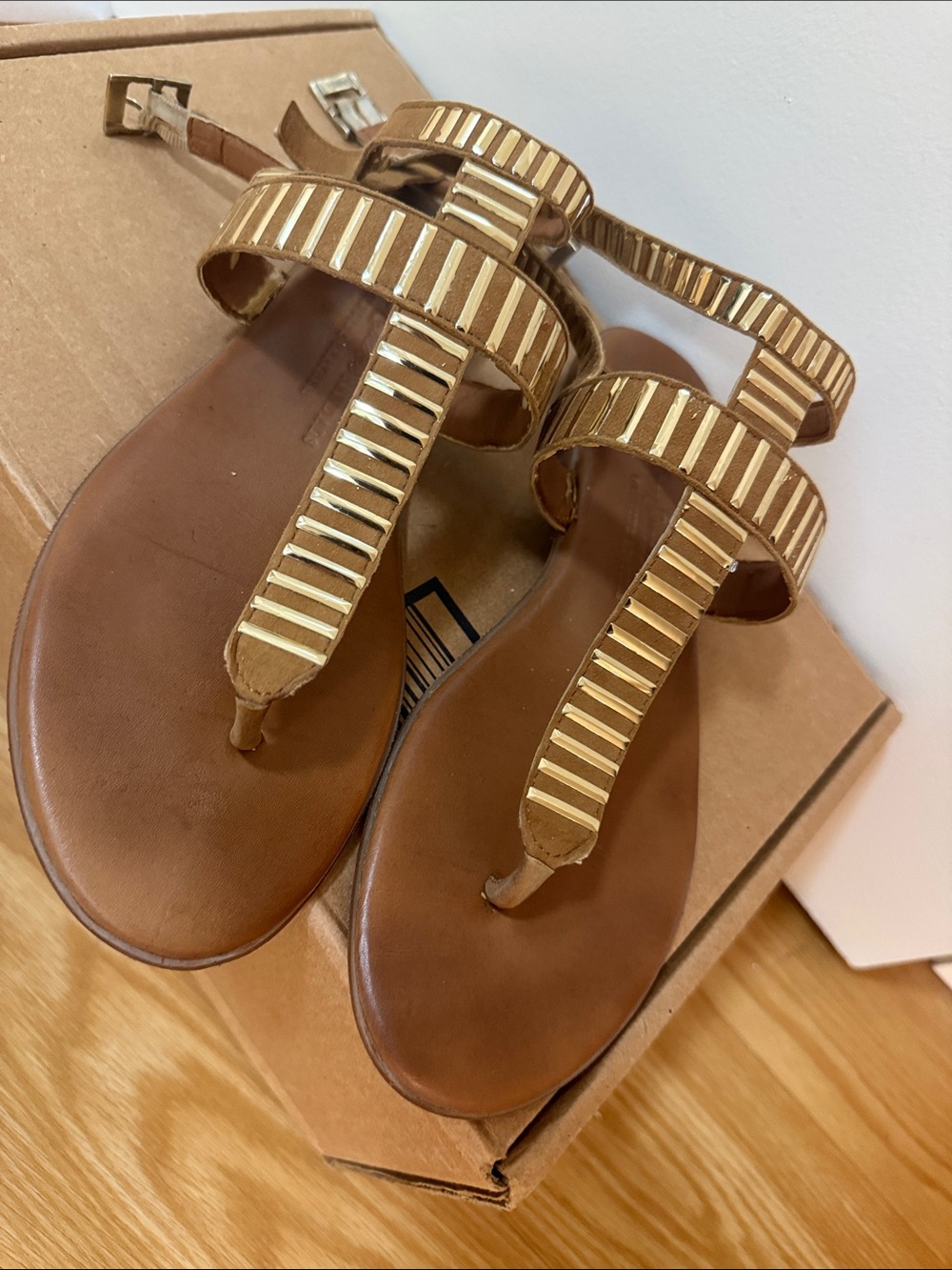 Women’s Brown Sandals with Gold Accent Straps